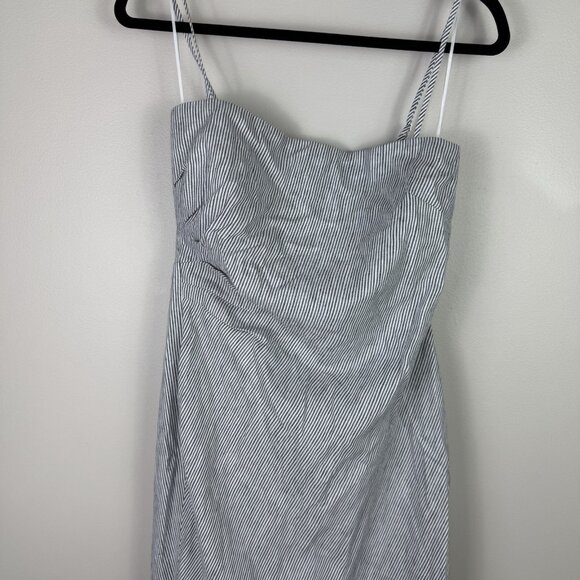 Vince Striped Cotton Linen Midi Dress Size 4 Gray White Summer Casual - Picture 3 of 9